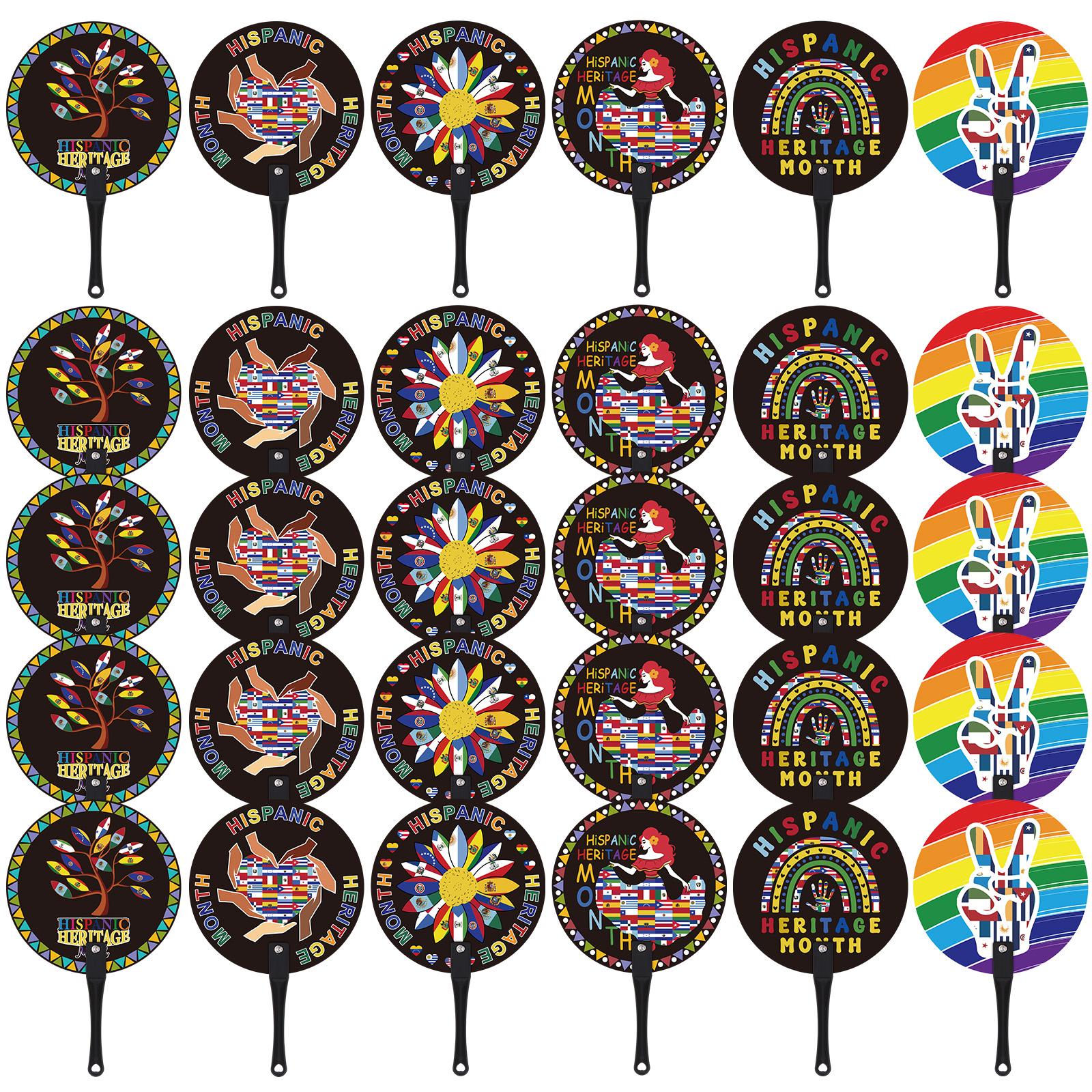 

30 Pcs Hispanic Heritage Month Decorations Handheld Fans,Hispanic Heritage Month Round Shaped Fans For Latin American Decor,Lati чёрный