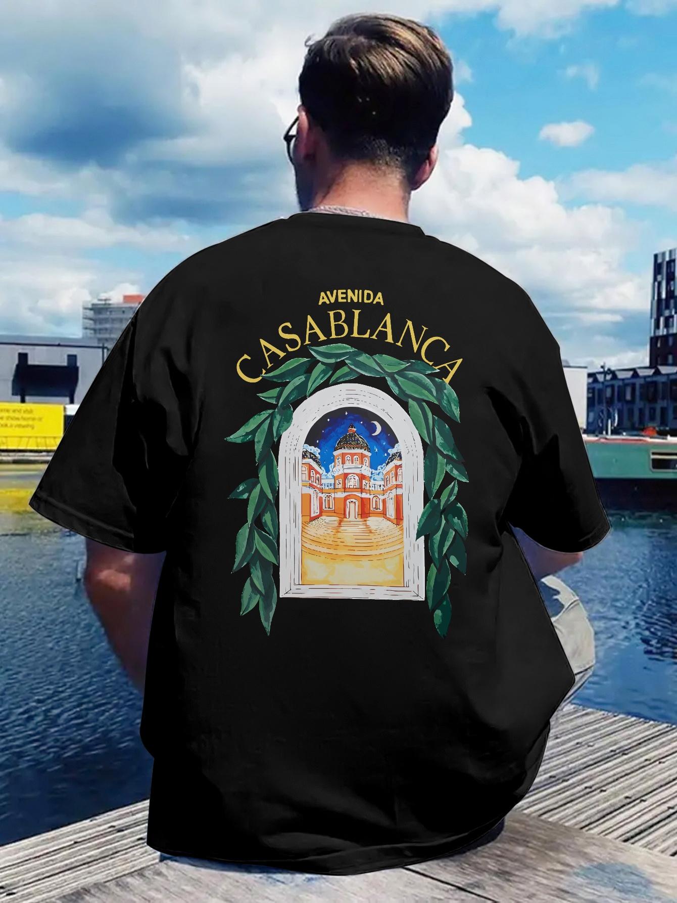 

Black Graphic T-shirt - Back Print with Casablanca Architectural Design - Lightweight Breathable Polyester Shirt for Travel XXL
