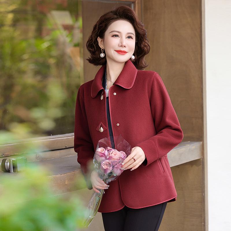 

Модная верхняя одежда Весна и Осень 2025 для женщин среднего и пожилого возраста - Стильное легкое пальто для женщин 50-60 лет 5XL (145-155 jin) вино красного