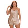 Plus Size Women's New Ice Silk Sexy V Neck Halter Shorts Pajamas Set