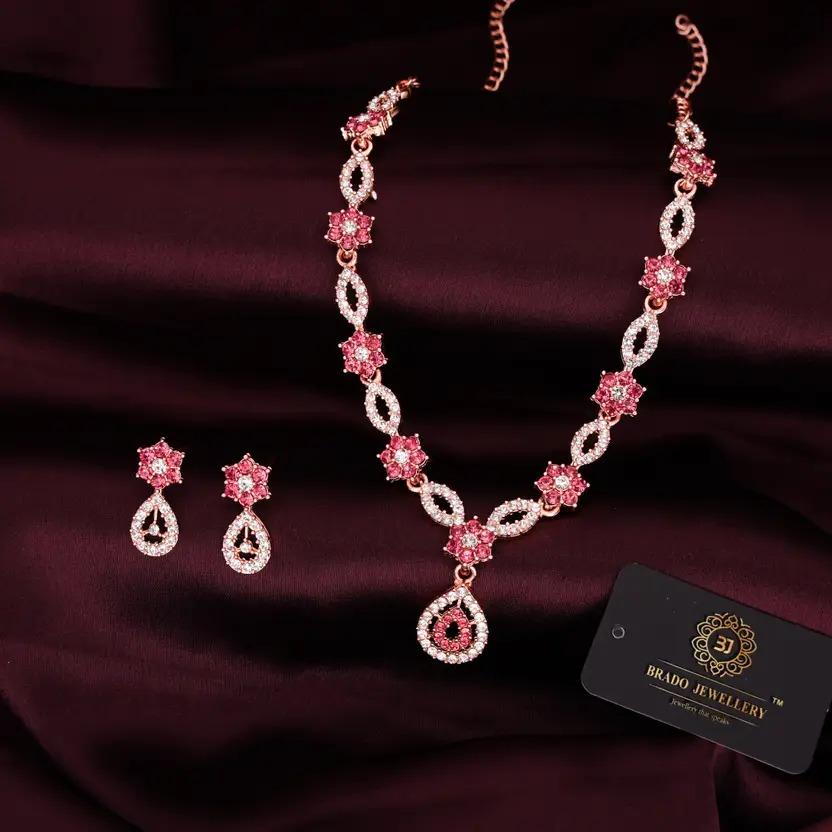 Brass Gold-plated Rose Gold, Pink, White Jeweller Set For Women's and Girls