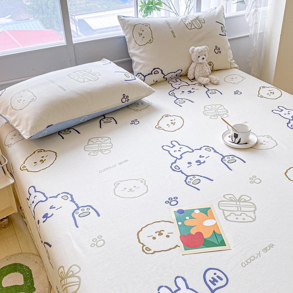 Pure Cotton Three-Piece Bed Sheet Set - Coarse Cloth, Fitted, Suitable for Dorms and Babies