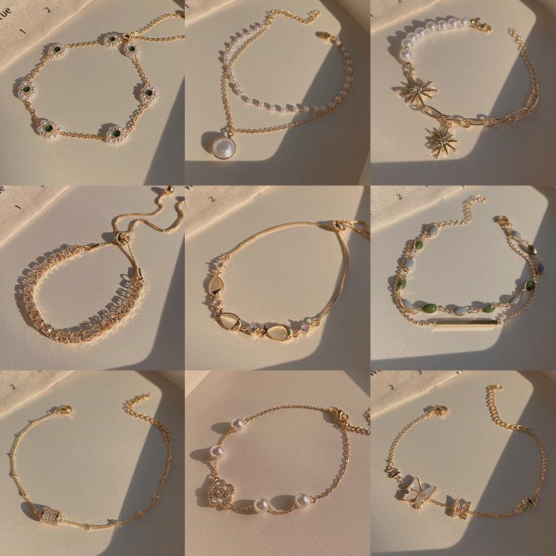 Korean Retro Pearl Titanium Steel Women's Bracelet - High-End Ins Style Beaded Bangle for Couples