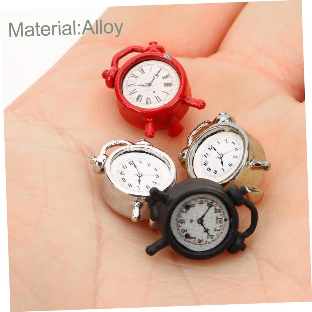 Alasum Miniature Alarm Clocks, Set of 4, 112 Scale, Alloy, Dollhouse Furniture, Accessories, Table Clocks, Photography Props, Interior Decoration,