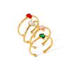 French Light Luxury 18K Gold Plated Stainless Steel Zircon Inlaid Retro High-end Teardrop Hammered Open Ring for Women