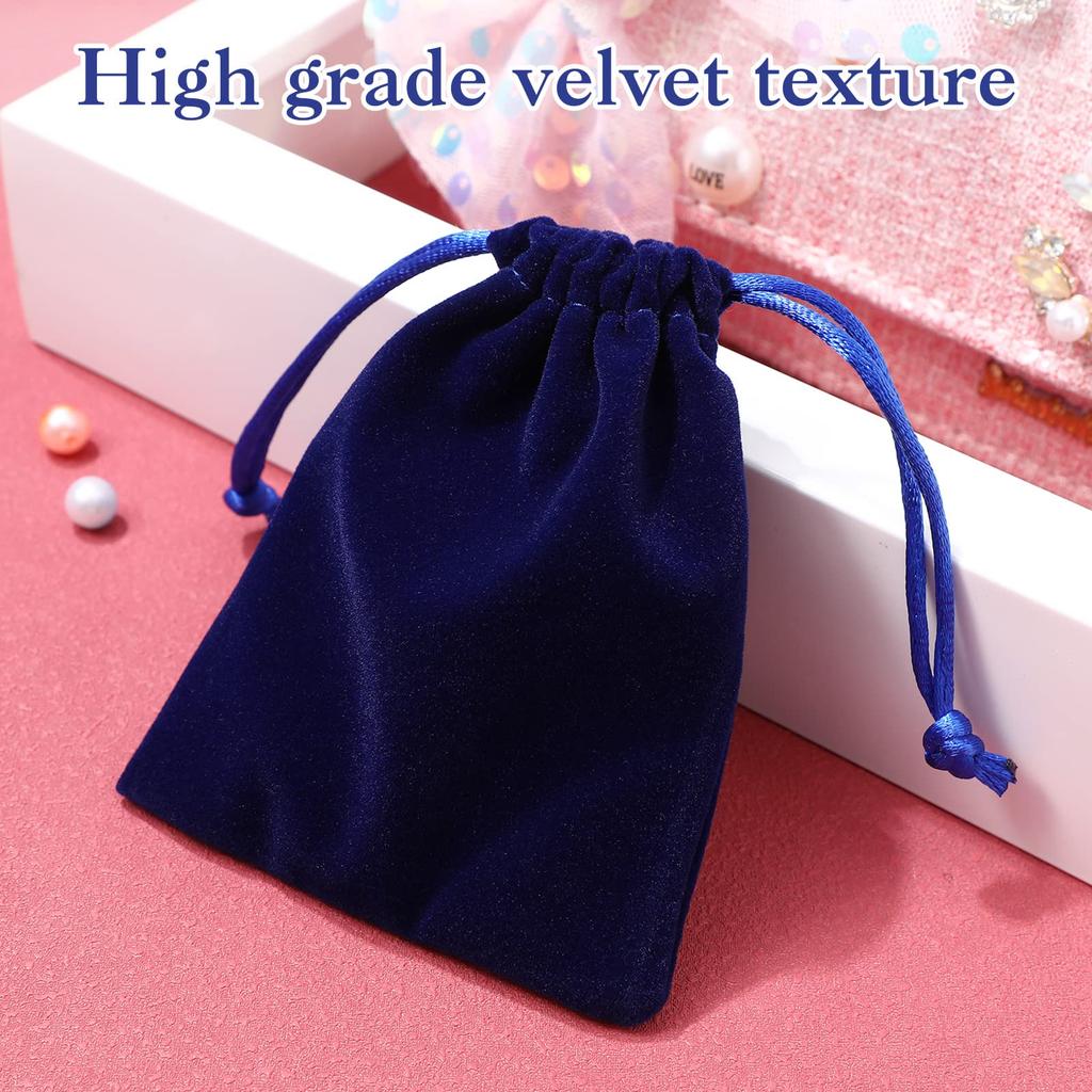 FRCOLOR Jewelry Pouch Drawstring Bag Small 8x10cm Set Accessory Storage Bag Packaging Wrapping Jewelry Storage Small Item Case Navy Blue 50-Piece