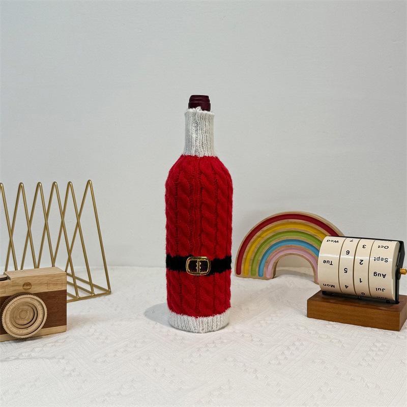 The New Christmas Knitted Wine Bottle Set Creative Wine Bottle Clothes Set Christmas Table Kitchen Dress-up Props Arrangement