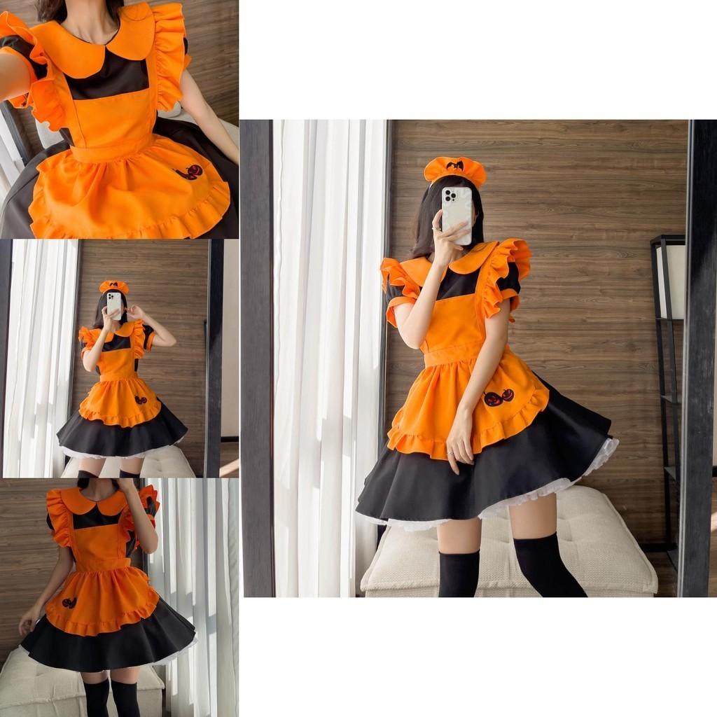 Sexy Lolita Pumpkin Maid Costume Dress For Halloween Party