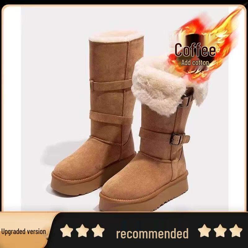 Botas de Nieve Altas Grises para Mujer 2025 para Todas las Estaciones con Suela Gruesa y Forro de Terciopelo - Estilo Algodón de Media Pantorrilla