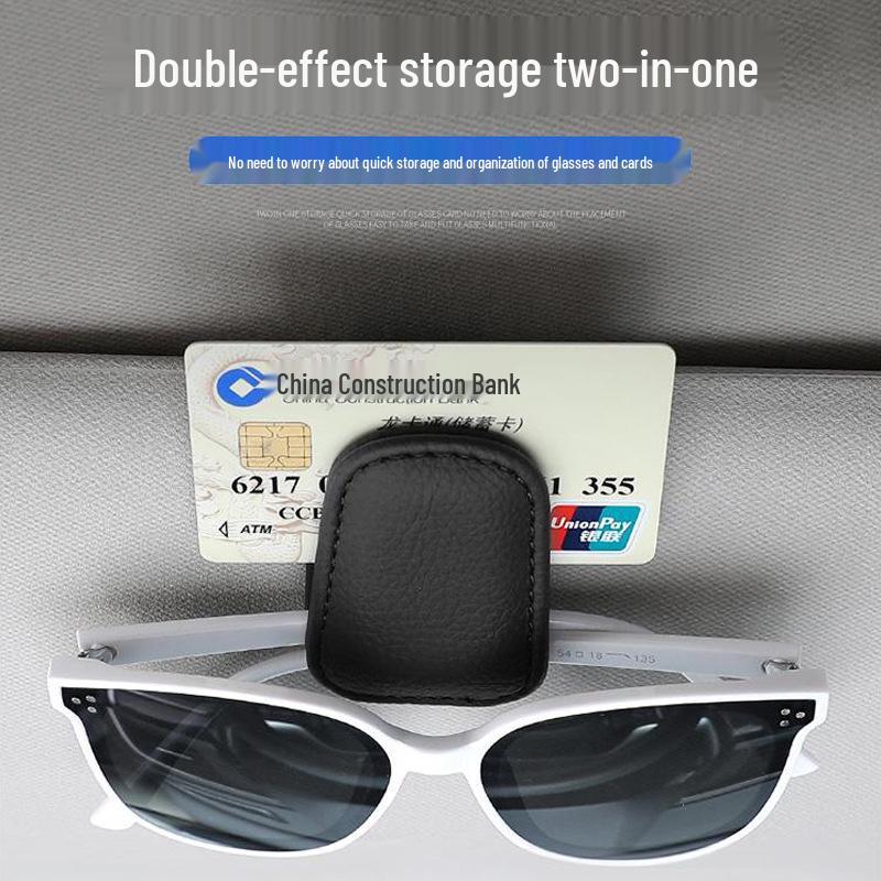 Leather Car Visor Sunglasses & Card Holder Clip