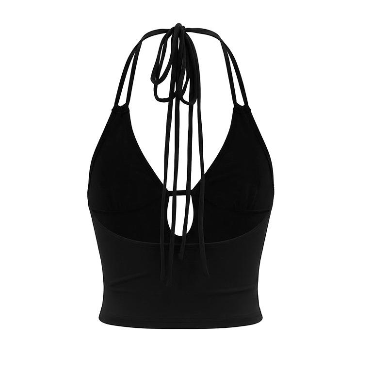 Damen S Neckholder Nieten Rückenausschnitt Uni Crop Tanktop
