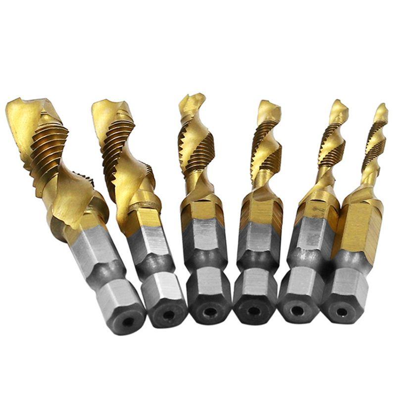 BHBL 12Pcs Tap Drill Bit Set Hex Handle Titanium Plated HSS Screw Thread Bit Screw Machine Compound Tap for Metal Steel Wood