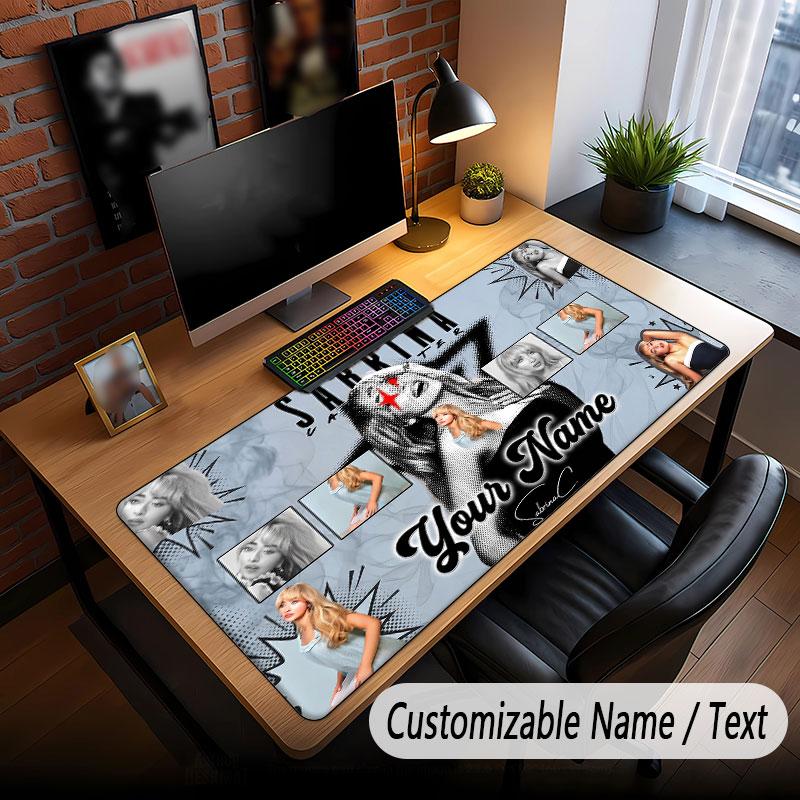Custom Name Extended Mouse Pad,Sabrina Carpenter Gaming Desk Mat For Home Office Desktop Decor