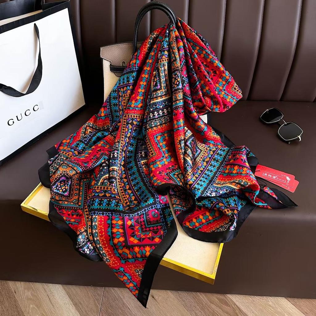 180*90cm muffler fashion Luxury Brand Scarf Women New Style Fashion Color Matching Print Silk Lady Popular Headcloth Beach Shawl