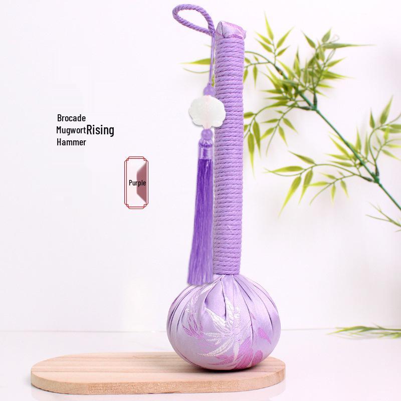 Year of the Horse Mugwort Meridian Massage Hammer - Solid Color Brocade Multifunctional Health Gift