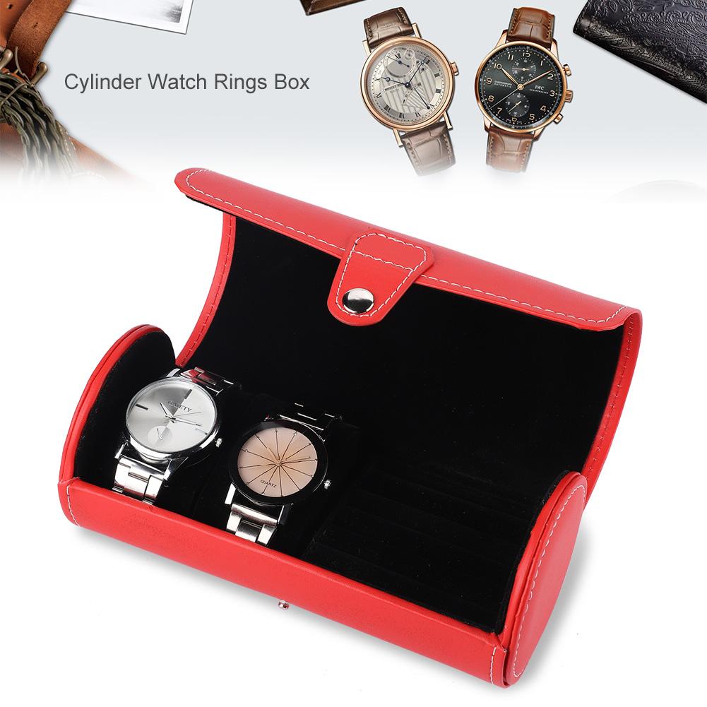 Wristwatch Watch PU Roll Holder Rings Earrings Display Case Jewelry Gift Box Storage (Rose Red)
