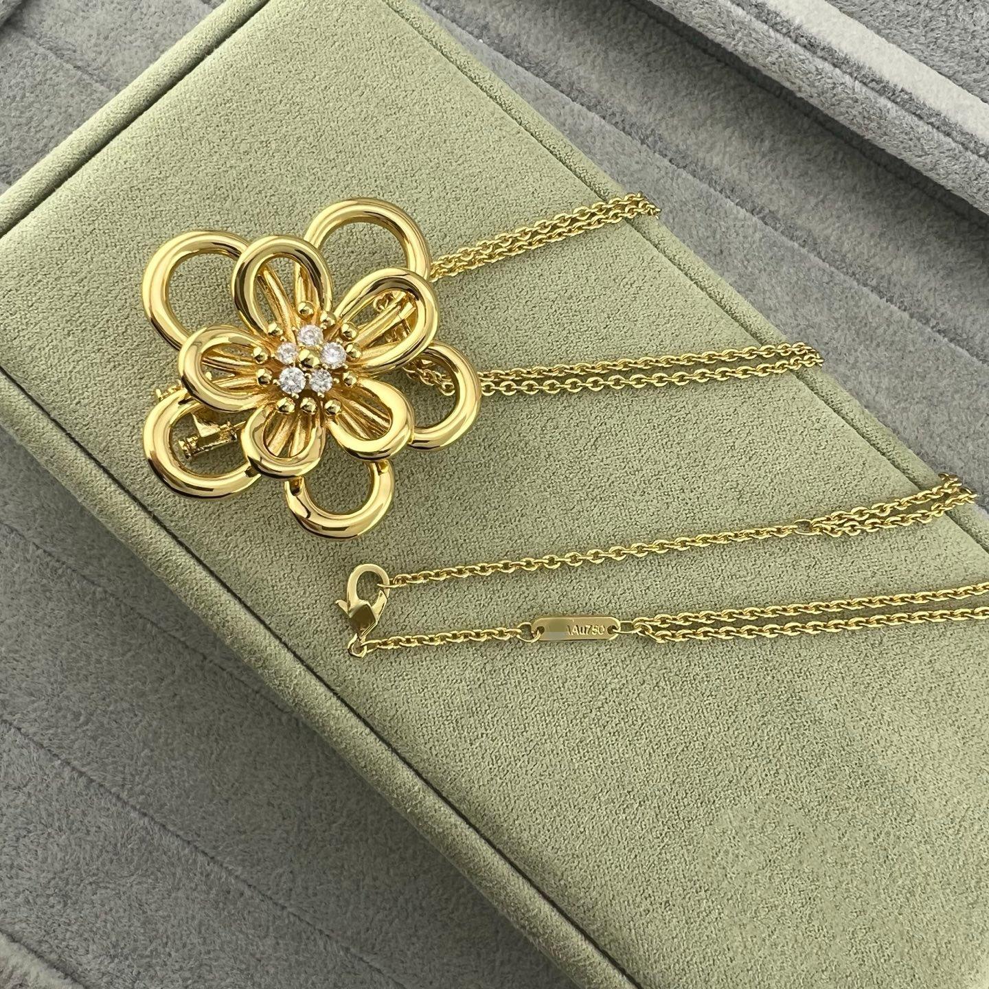 Buddhist Sunflower Rhinestone Double-Layer Sweater Necklace and Brooch