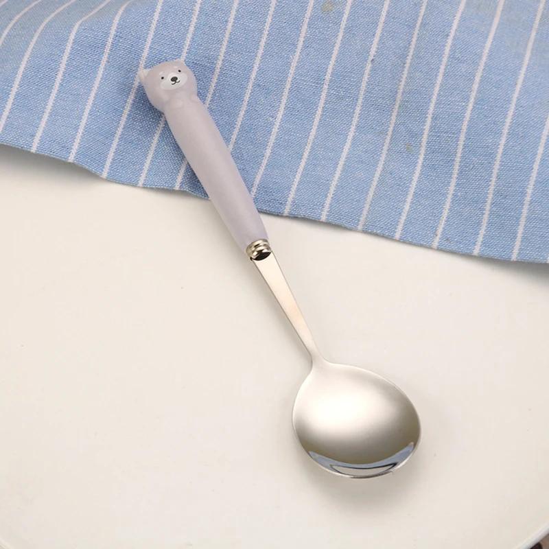 Ins Cartoon Bear Dragon Spoon Fork Chopsticks Cutlery Set for Children Kids School Cute Portable Stainless Steel Tableware