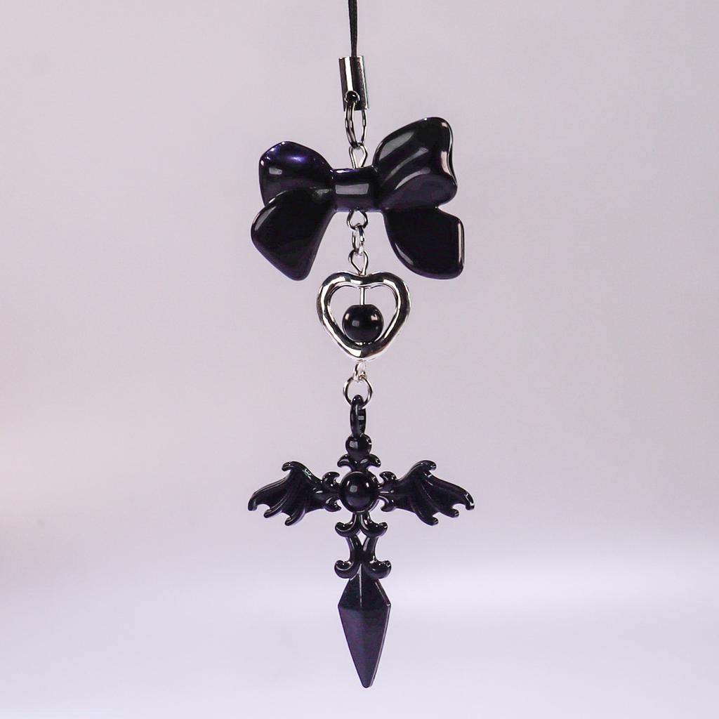 Y2K Phone Charm Strap Dark Gothic Angel Cross Pendant Cellphone Lanyard Sweet Cool Girl Keychain for IPhone Keycord