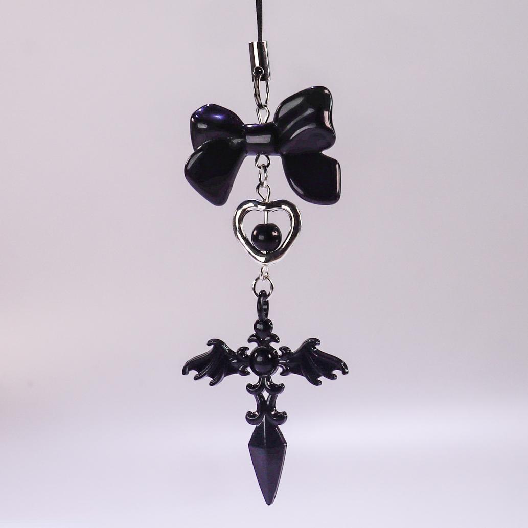 Y2K Phone Charm Strap Dark Gothic Angel Cross Pendant Cellphone Lanyard Sweet Cool Girl Keychain for IPhone Keycord