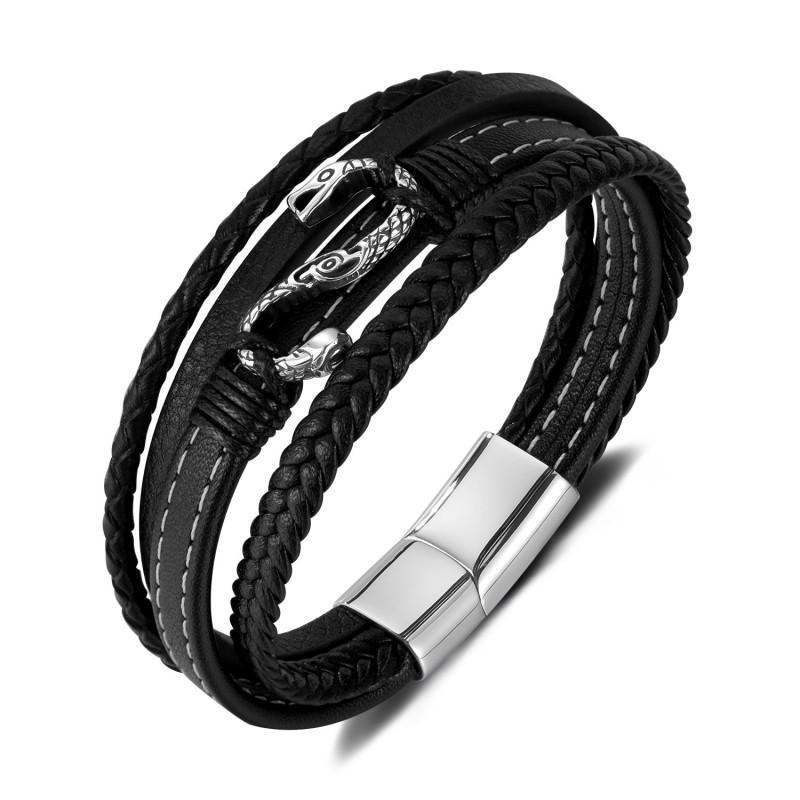 Hot Selling Leather Bracelet Men s Stainless Steel Creative Snake Accessory Multi-layer Woven