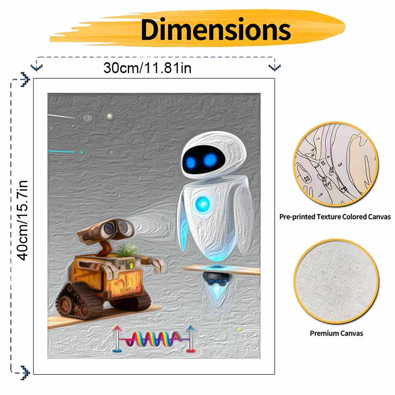 Disney Wall E and Eve Oil Paint Digital Painting Art Kit FillIn Painting Home Decor