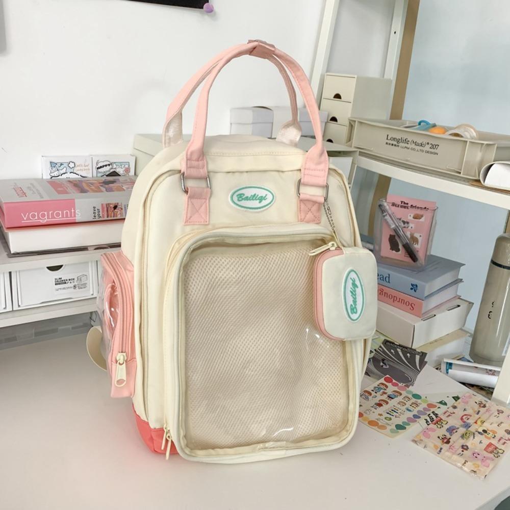 

Хлопковая сумка для куклы Прозрачный карман Сумка на молнии Модные рюкзаки Многофункциональный Простой Итабаг Подарок бежевый