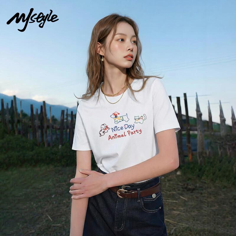 MJ STYLE Cooling Dog Print Short Sleeve T-shirt S