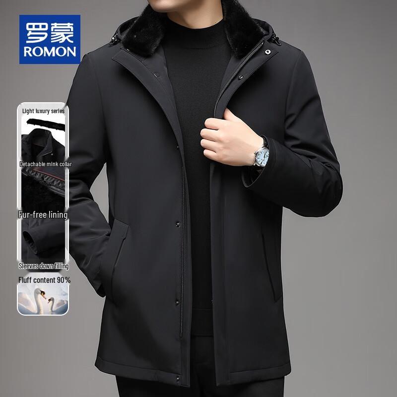 ROMON Men's Detachable Hood Goose Down Winter Jacket