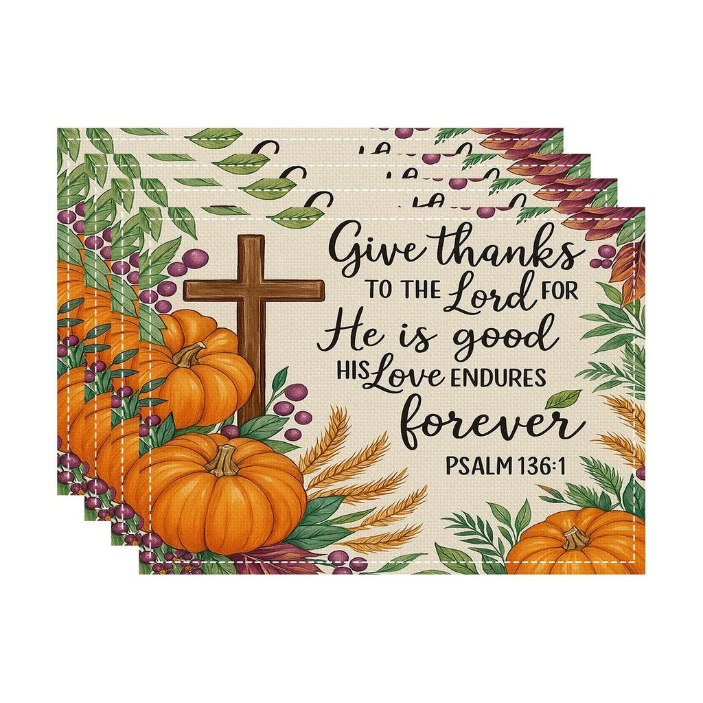 2025 Thanksgiving Pumpkin Maple Leaf Linen Table Mat: Heat-Resistant Autumn Placemat & Coaster Set