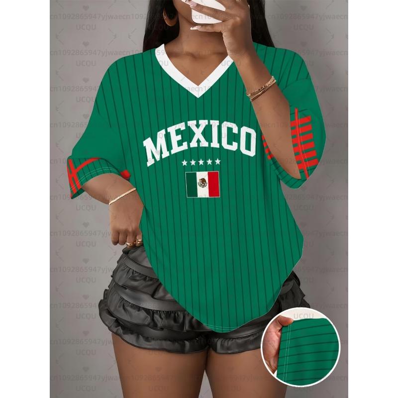 

Women s Mexico Print V-Neck Short Sleeve T-Shirt Summer Graphic Tee Sport Jerseys Plus Size Men s T-Shirt XL