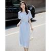 Demana Natural Breeze Linen Blend V-Neck Square Collar Straight Dress
