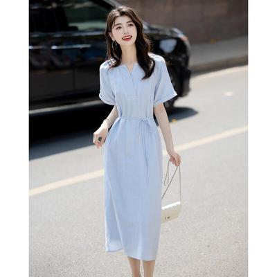 Demana Summer Linen Blend V-neck Straight Dress