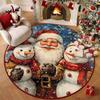 Polyester Christmas Round Mat Snowman Cartoon Anti-Slip Round Rug Snowflake Print Decorative Floor Rugs Winter Season