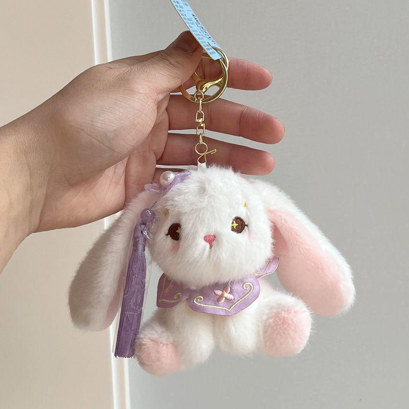 Vintage Bunny Plush Pendant: Adorable Schoolbag Charm & Keychain