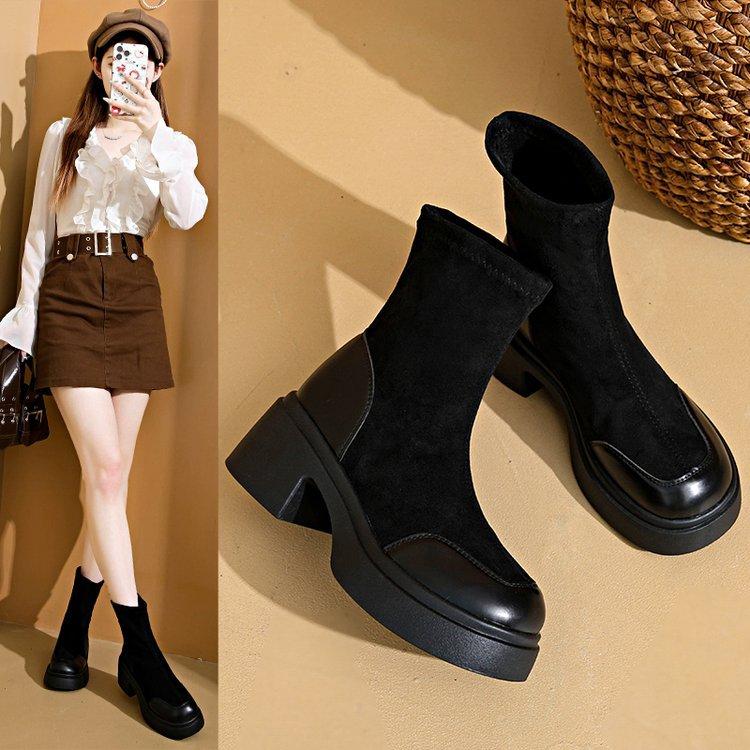 Small elastic thin boots Martin boots women's new velvet thick-soled boots inner height increase and thin short boots