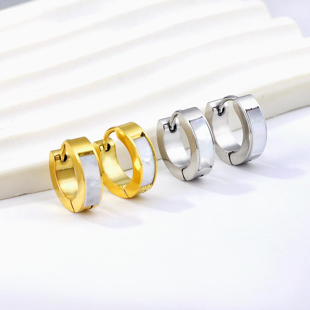 Minimalist Cool Tone Hoop Ear Cuffs White Shell Earrings Long Lasting Small Unique Design Jewelry