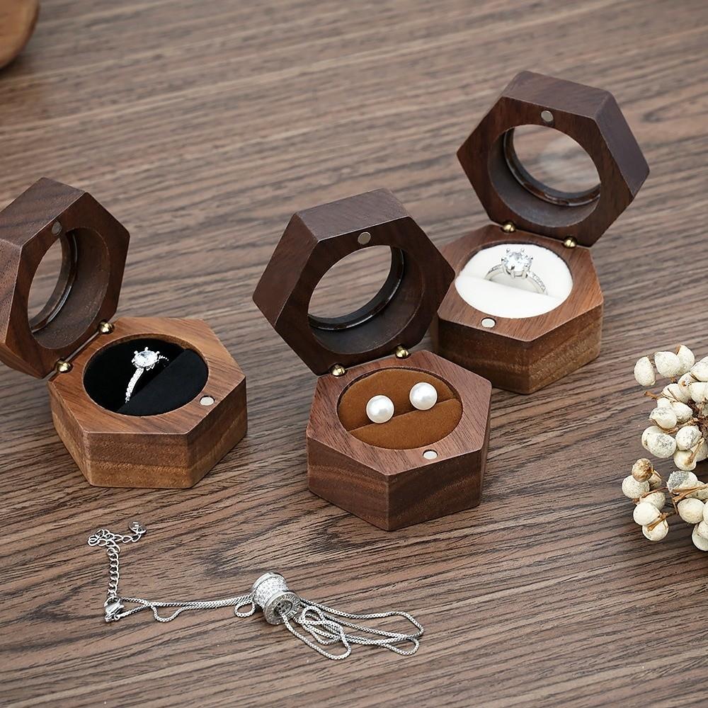 Velvet Lining Ring Display Box Retro Couples Ring Box Classic Wooden Jewelry Box Engagement Gift