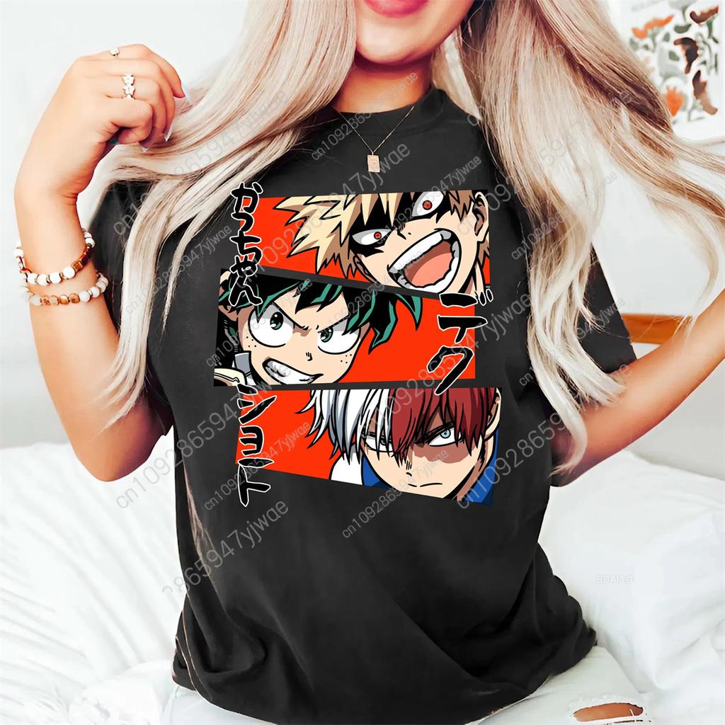 Koszulka My Hero Academia Deku Bakugo i Todoroki Koszulka z Grafiką Anime Koszulka dla Fana Koszulka Letnia Męska i Damska Koszulka Wysokiej Jakości