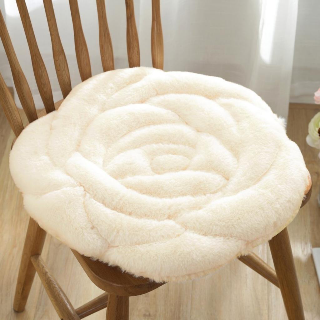 Plush Chair Pad Rose Flower Design Thickened Office Chair Cushion Anti-Slip Seat Pad for Home And Office Floor