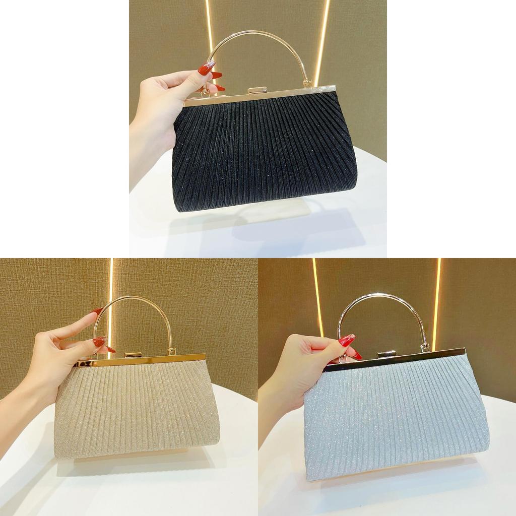 Pu Folded Clutch Handbag For Women With Zipper Pocket And Chain Strap