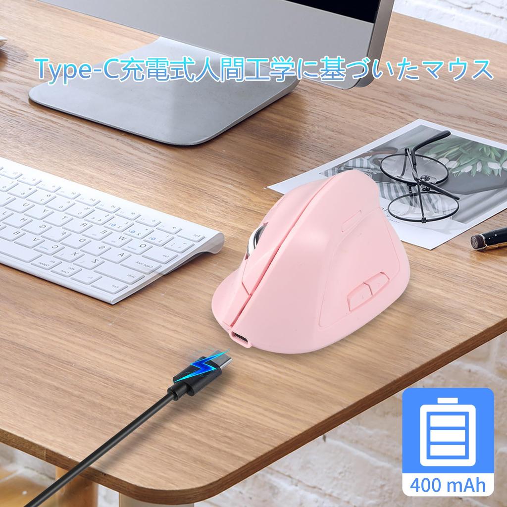 Vertical Bluetooth and USB Wireless Dual Medium 6 Vertical Compatible with and Microsoft Pink Mouse, 5.2 2.4GHz Mode, Size, Quiet, Rechargeable,