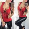 Canottiera da club sexy dal taglio basso con lacci a catena da donna Top camicie con scollo a V profondo