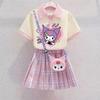 Kuromi Girls' Summer Cartoon JK Skirt Set - Short Sleeve Dress for Middle and Big Kids