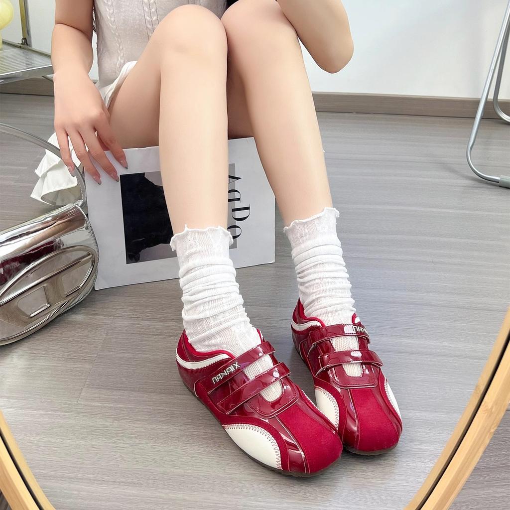 Ruoji's New Inner Height Increase of 3cm Velcro Hollow Sports Mary Jane Shoes Women's Summer Versatile Casual Moral Training Shoes