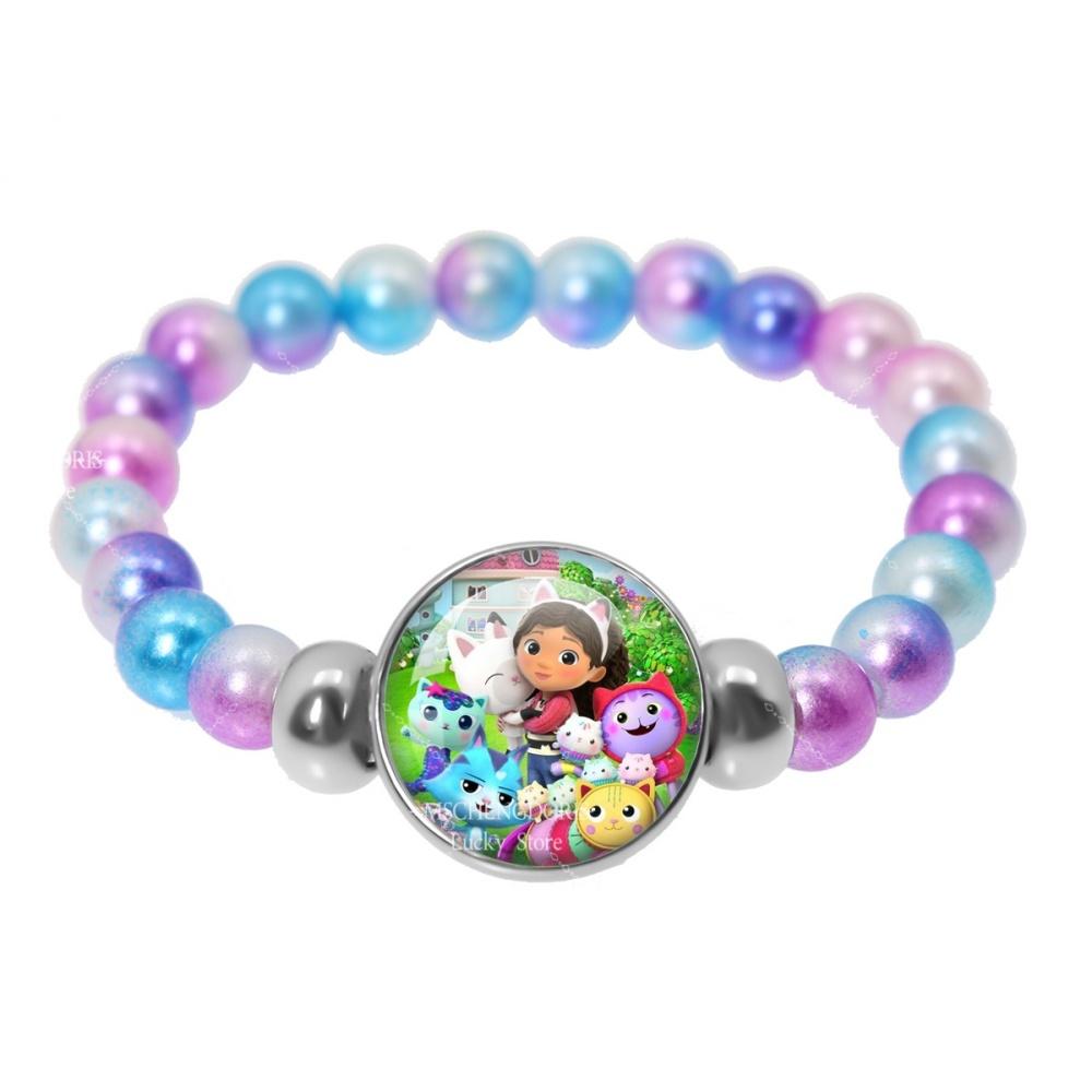 Braccialetto Casa delle Bambole Gabby Braccialetto Colorato Fashion con Perline di Vetro Cartone Animato Anime Gioielli Accessori Regalo di Compleanno per Bambini Ragazze
