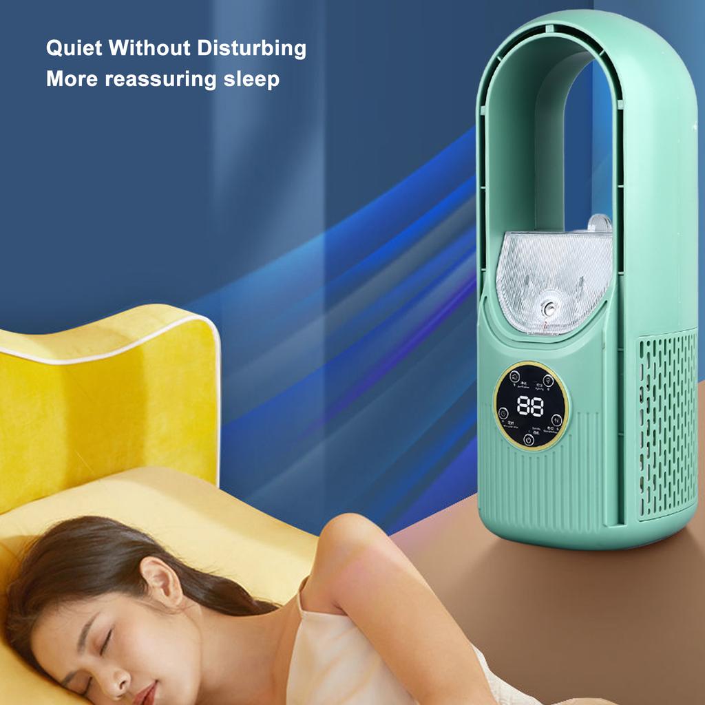 Ventilator ohne Rotorblätter 6 Geschwindigkeitsstufen 100ml Wassertank Leise USB Tisch-Nebelkühlventilator mit Timer Grün