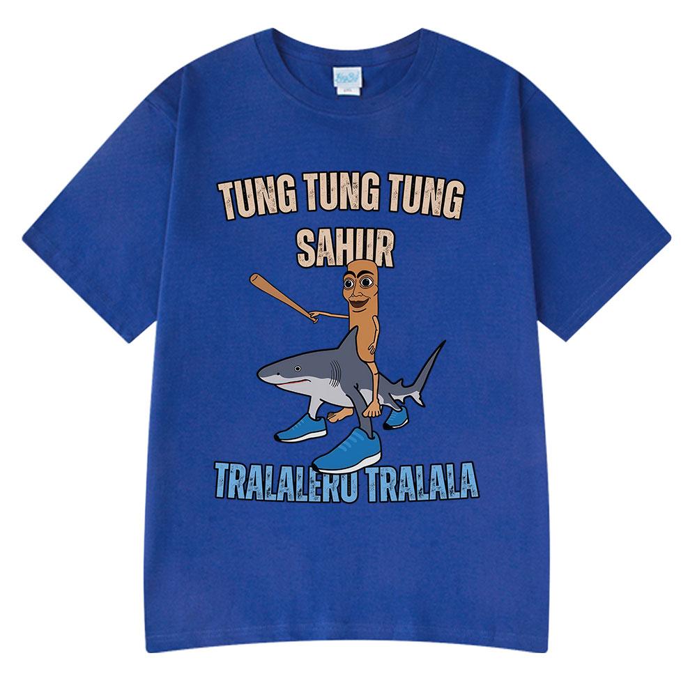 Italian Brainrot Tralalero Tralala Tung Tung Tung Sahur Funny Meme T-shirt Men Women Fashion Loose T Shirts 100% Cotton T-shirts