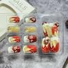Christmas Press On Nails Medium Square Fake Nails with Gold Snowflake Christmas Tree Designs Xmas Red False Nail Acrylic Winter Snow Stick On Nail