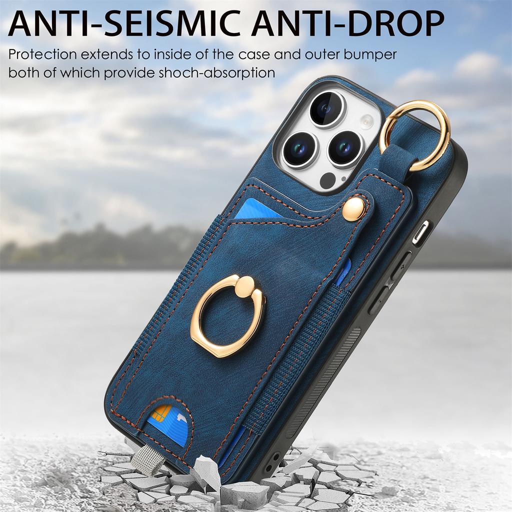 For iPhone 16 Pro Max Case Card Slots Leather+TPU Phone Cover with Ring Buckle